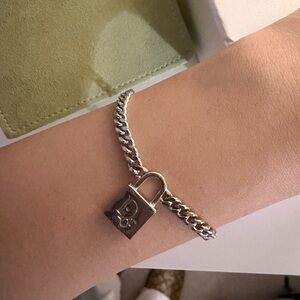 Dior Vintage Silver Chain Bracelet with Lock Charm